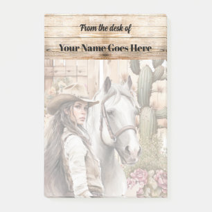 Cowgirl mit Pferdekakteen Post-it Klebezettel