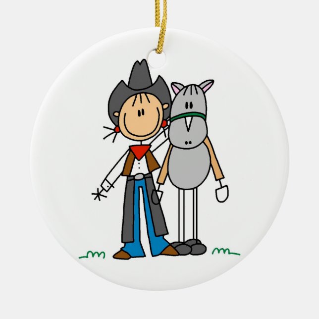 Cowgirl mit PferdeT - Shirts und -geschenken Keramikornament (Vorne)