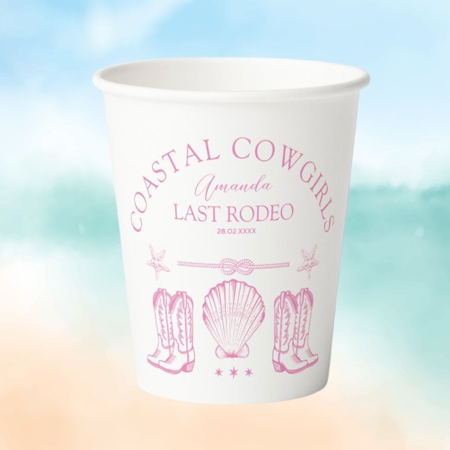 Cowgirl Nautical Beach Junggeselinnen-Abschied Pappbecher (Coastal Cowgirl Nautical Beach Bachelorette Party Paper Cups
)