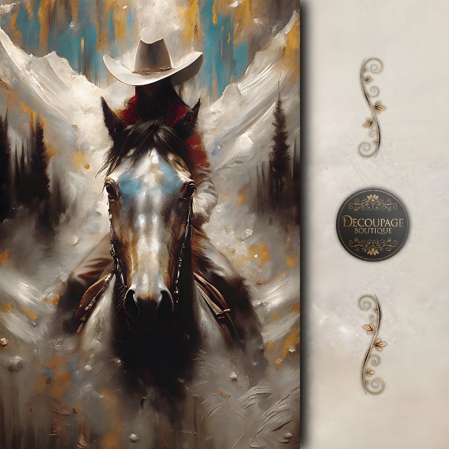 Cowgirl on Black Horse Mountain Decoupage Seidenpapier (Cowgirl on Black Horse Mountain Decoupage Tissue Paper)