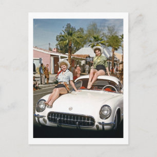 Cowgirl, Parade, Auto, bunt, Retro Postkarte