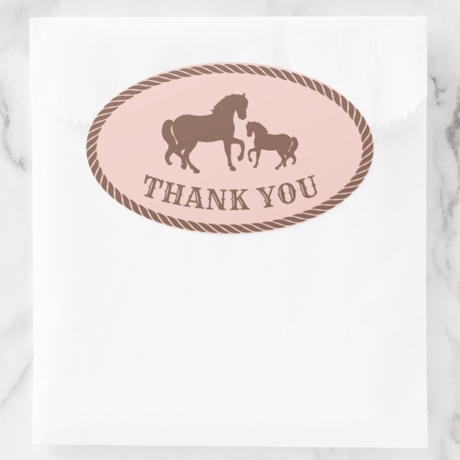 Cowgirl-Party | Pferd | Danke Oval Sticker (Tasche)