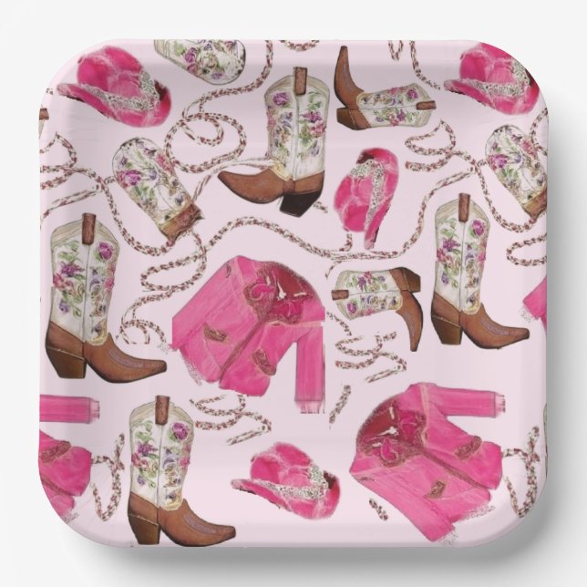 cowgirl pattern style pappteller (Vorderseite)