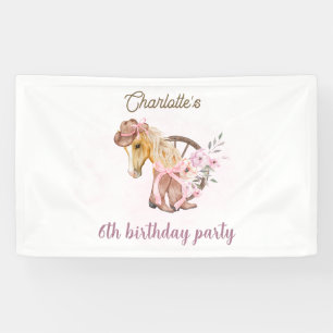 Cowgirl-Pferd-Blumen-Western-Geburtstag Banner
