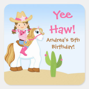 Cowgirl Pferd Geburtstags-Partygeschenk Aufkleber