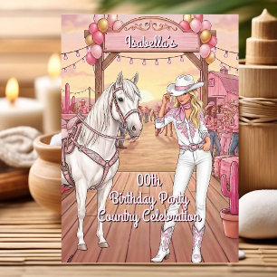 Cowgirl Pferd Rosa Weiß Ranch Geburtstagsfeier Einladung