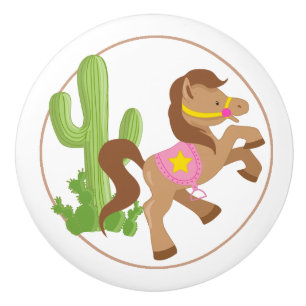 Cowgirl-Pferd und Kaktus Keramikknauf