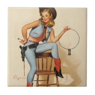 Cowgirl-Pin-up-Girl Fliese