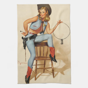 Cowgirl-Pin-up-Girl Geschirrtuch