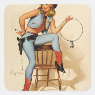 Cowgirl-Pin-up-Girl Quadratischer Aufkleber