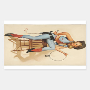 Cowgirl-Pin-up-Girl Rechteckiger Aufkleber