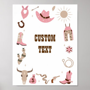 Cowgirl Pink Baby Dusche Custom-Zeichen Poster
