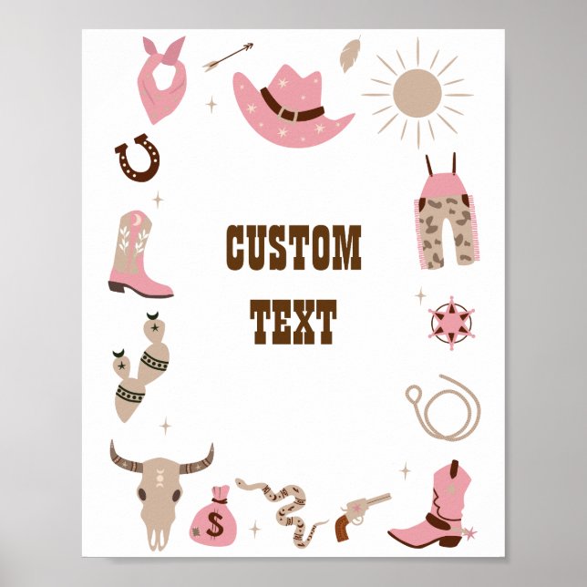 Cowgirl Pink Baby Dusche Custom-Zeichen Poster (Vorne)