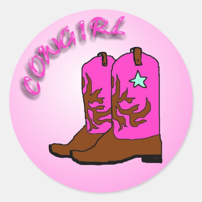 Cowgirl, Pink Boots Art Design Runder Aufkleber (Vorderseite)