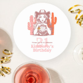 Cowgirl Pink Country Disco 21st Birthday Party Runder Pappuntersetzer