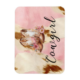 Cowgirl Pink Cream Brown Cowhide Blumenstiefel Magnet