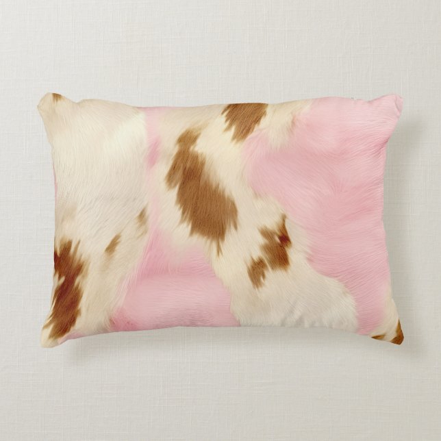 Cowgirl Pink Cream Brown Cowhide  Dekokissen (Vorderseite)