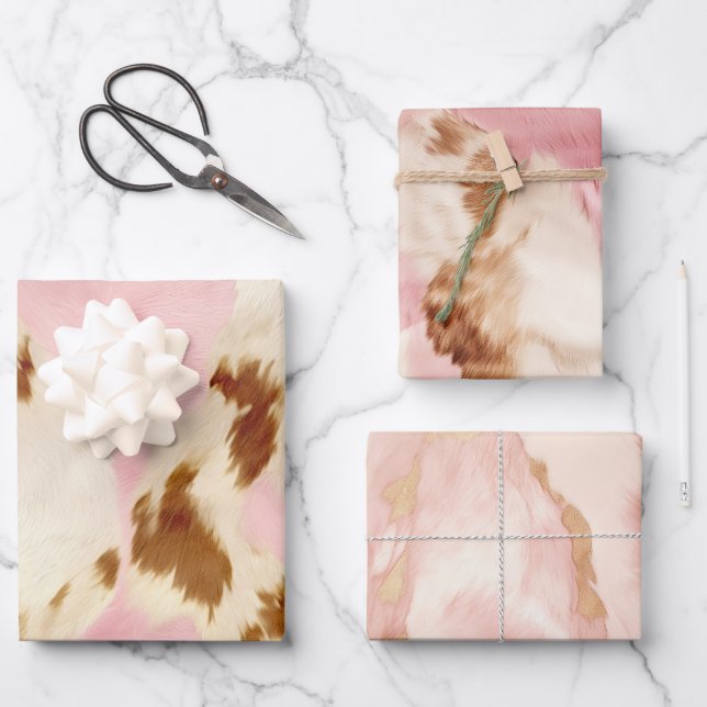 Cowgirl Pink Cream Brown Cowhide Geschenkpapier Set (Vorderseite)