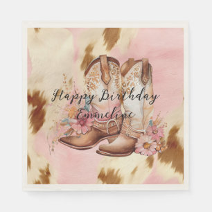 Cowgirl Pink Cream Brown Cowhide Hat & Boots Serviette