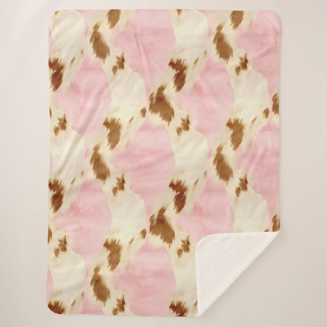 Cowgirl Pink Cream Brown Cowhide Sherpadecke (Vorderseite)