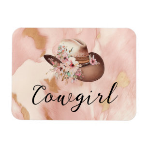Cowgirl Pink Cream Brown Gold Cowhide Magnet