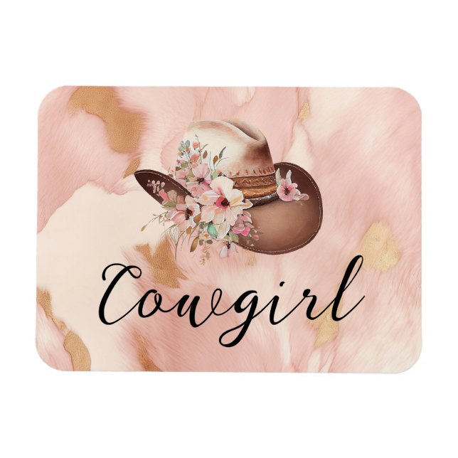 Cowgirl Pink Cream Brown Gold Cowhide Magnet (Horizontal)
