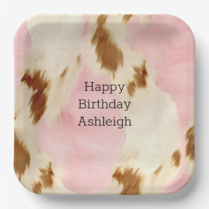 Cowgirl Pink Creme Brown Cowhide Geburtstag Pappteller