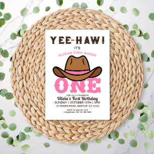 Cowgirl Pink First Rodeo Erster Geburtstag Einladung