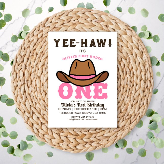 Cowgirl Pink First Rodeo Erster Geburtstag Einladung (Von Creator hochgeladen)