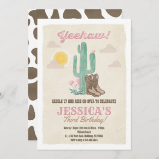 Cowgirl Pink First Rodeo Geburtstagsparty Einladun Einladung