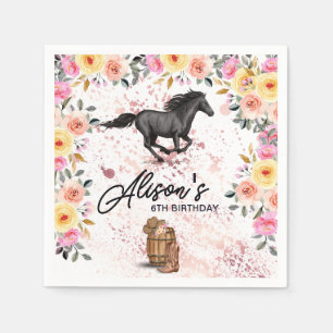 Cowgirl Pink Floral Pferd Geburtstagskind Serviette