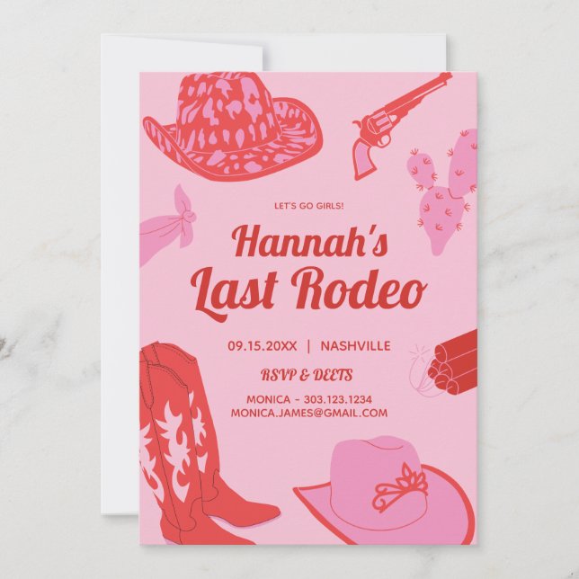 Cowgirl Pink Last Rodeo Bachelorette Einladung (Vorderseite)