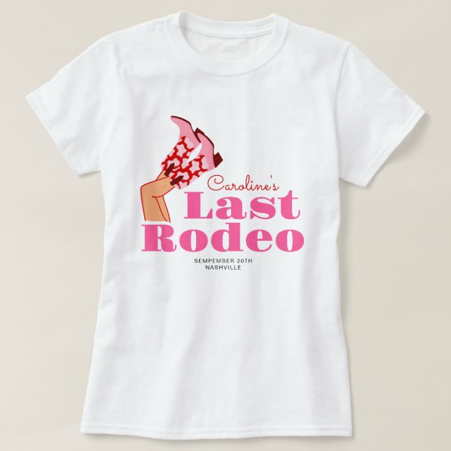 Cowgirl Pink Red Last Rodeo Junggeselinnen-Abschie T-Shirt (Design vorne)