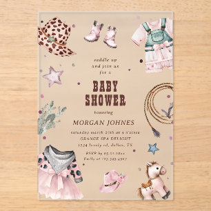 Cowgirl Pink Western Rodeo Babyparty-Einladung Acryleinladungen