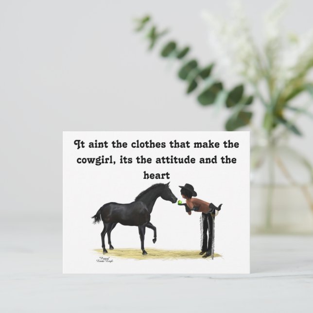 Cowgirl Pinup mit Pferdekarten Postkarte (Stehend Vorderseite)