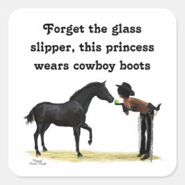 Cowgirl Pinup mit Pferdeklebern Quadratischer Aufkleber