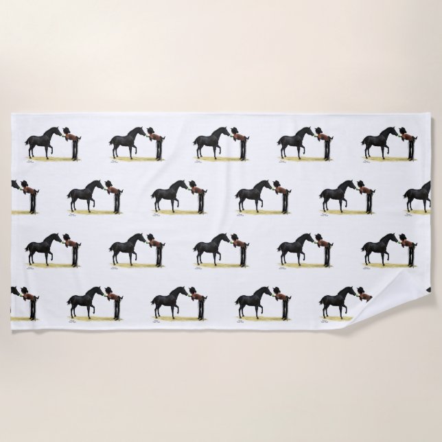 Cowgirl Pinup mit Pferdeschlittenmuster Strandtuch (Vorderseite)