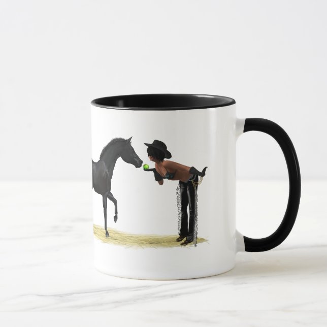 Cowgirl Pinup mit Tasse für Pferdekaffee (Rechts)