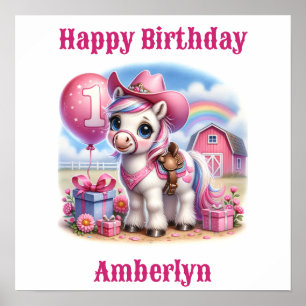 Cowgirl Pony 1-jähriger Geburtstag Poster
