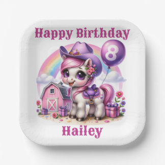 Cowgirl Pony 8-jähriger Geburtstag Pappteller