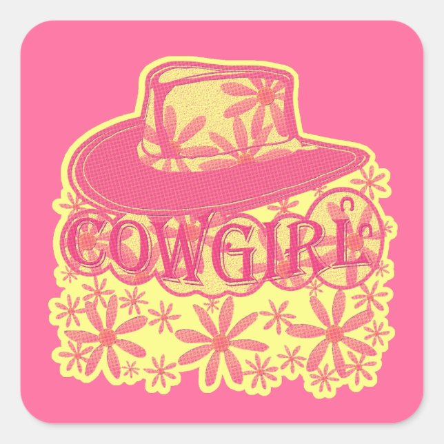 Cowgirl! Quadratischer Aufkleber (Vorderseite)