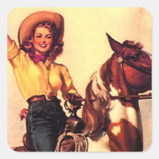 Cowgirl Quadratischer Aufkleber