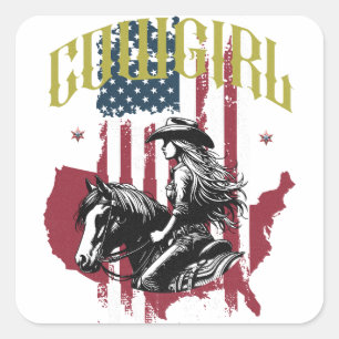 COWGIRL QUADRATISCHER AUFKLEBER