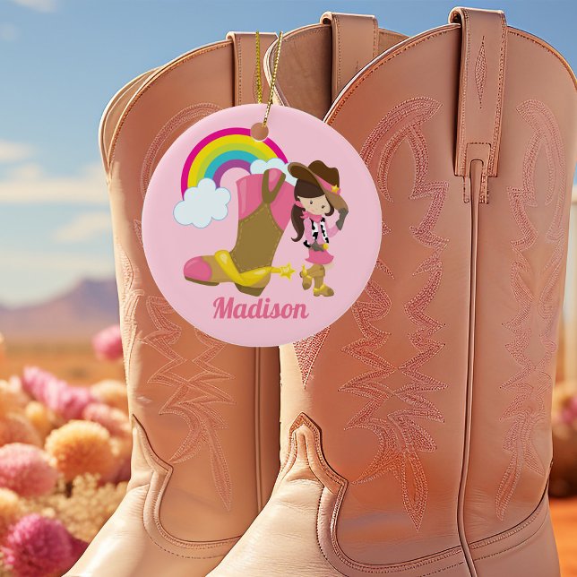 Cowgirl Rainbow Hübsch Pink Monogram Kids Custom Keramik Ornament (Von Creator hochgeladen)