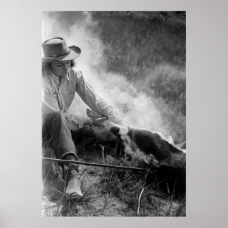 Cowgirl Rassling a Calf, 30er Poster