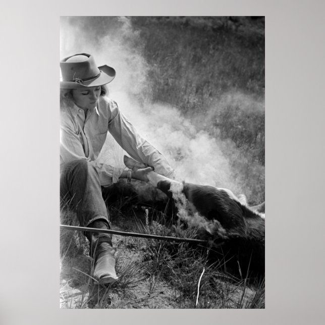 Cowgirl Rassling a Calf, 30er Poster (Vorne)