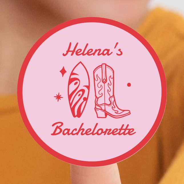 Cowgirl Red & Pink Bachelorette Runder Aufkleber (Coastal Cowgirl Red & Pink Bachelorette Classic Round Sticker
)