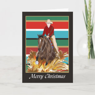 Cowgirl Reinging Horse Blank Christmas Card Feiertagskarte