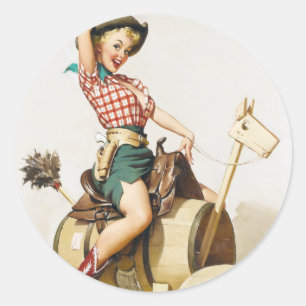 Cowgirl Reit Pin Up Runder Aufkleber