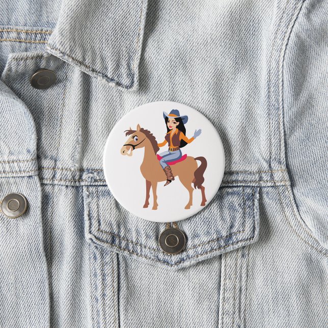 Cowgirl reiten auf einem Pferdeknopf Button (Von Creator hochgeladen)
